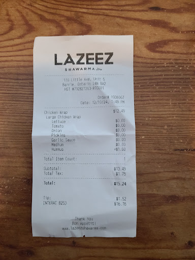 Photo of Lazeez Shawarma - 110 Little Ave Unit 5, Barrie, ON L4N 4K8