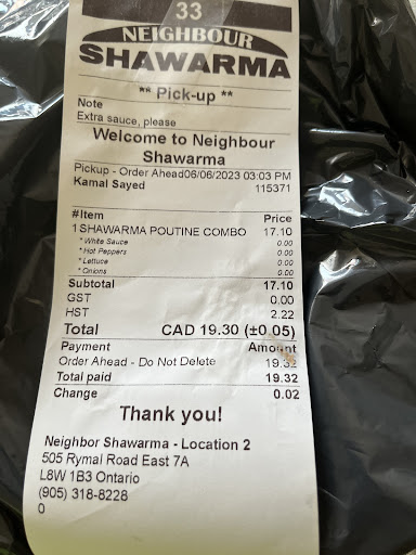 Photo of Neighbour Shawarma - 969 Upper Ottawa St #12, Hamilton, ON L8T 4V9