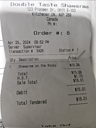 Photo of Double Taste Shawarma - 123 Pioneer Dr E-103, Kitchener, ON N2P 2B4