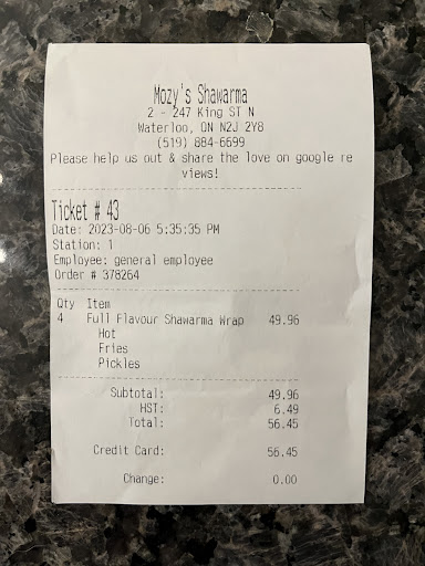 Photo of Mozy's Shawarma - 247 King St N, Waterloo, ON N2J 2Y8