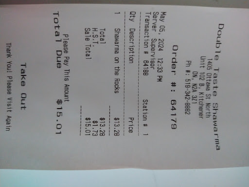Photo of Double Taste Shawarma - 1405 Ottawa St N, Kitchener, ON N2A 3Z1