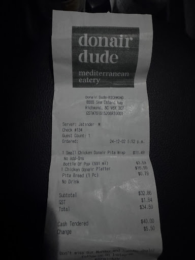 Photo of Donair Dude - 8555 Sea Island Wy unit 120, Richmond, BC V6X 3C7