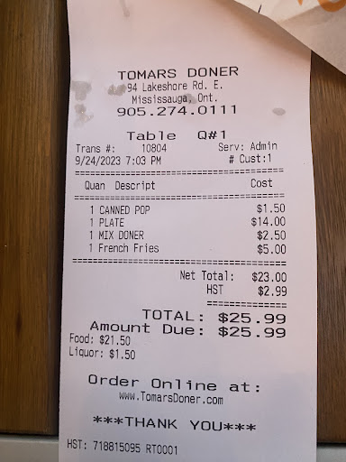 Photo of Tomars Doner - 94b Lakeshore Rd E, Mississauga, ON L5G 1E3