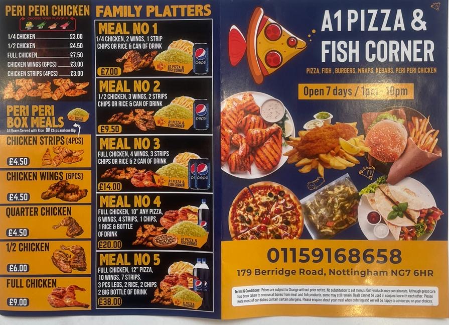 Photo of A1 pizza & fish corner - 179 Berridge Rd, Forest Fields, Nottingham NG7 6HR