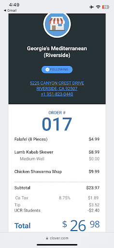 Photo of Georgie's Mediterranean Cuisine - 5225 Canyon Crest Dr #57, Riverside, CA 92507