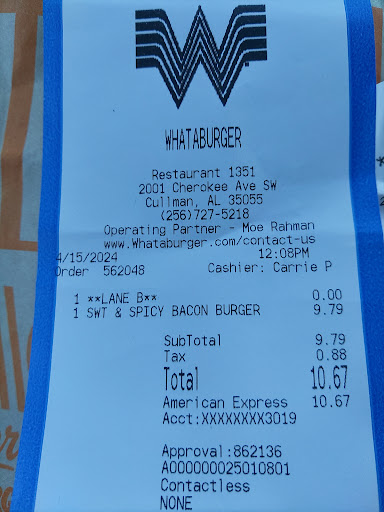 Photo of Whataburger - 2001 Cherokee Ave SW, Cullman, AL 35055