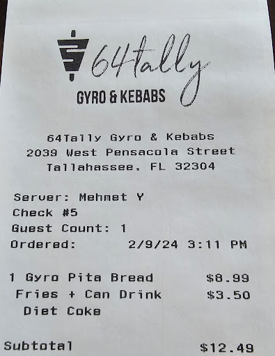 Photo of 64 Tally Gyro & Kebabs - 2039 W Pensacola St, Tallahassee, FL 32304