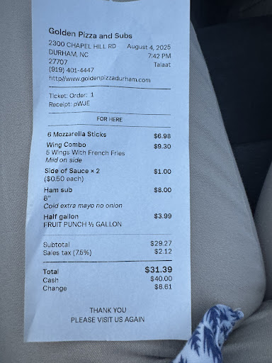 Photo of Golden Pizza & Subs - 2300 Chapel Hill Rd, Durham, NC 27707