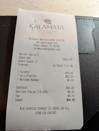 Photo of Kalamata Mediterranean Cuisine - 423 Washington Ave, Miami Beach, FL 33139