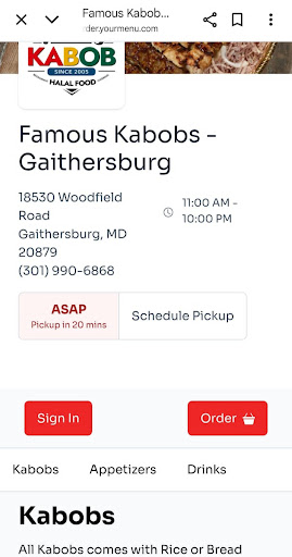 Photo of Famous Kabob (Halal) - 18530 Woodfield Rd, Gaithersburg, MD 20879