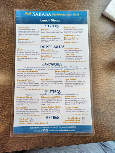 Photo of Cafe Sababa - Mediterranean Grill - 4639 N Shallowford Rd, Dunwoody, GA 30338