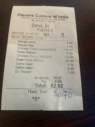 Photo of Flavors Cuisine of Indian - 108 Dr Martin Luther King Jr Dr W, Starkville, MS 39759