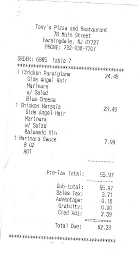 Photo of Tony’s Italian Pizzeria and Restaurant - 78 Main St, Farmingdale, NJ 07727