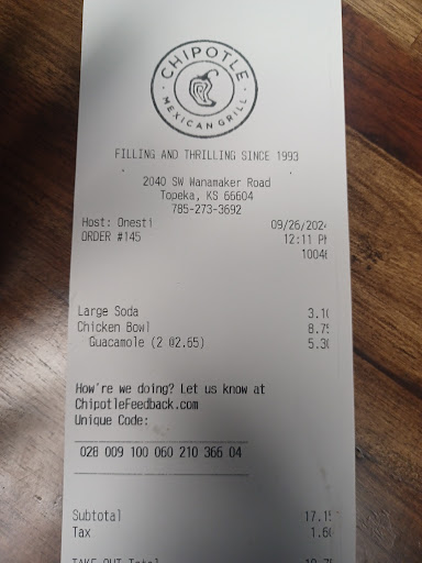 Photo of Chipotle Mexican Grill - 2040 SW Wanamaker Rd, Topeka, KS 66604