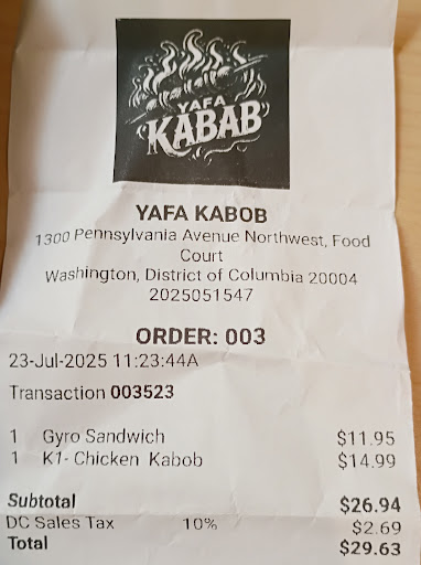 Photo of Yafa Kabob - 1300 Pennsylvania Ave NW, Washington, DC 20004
